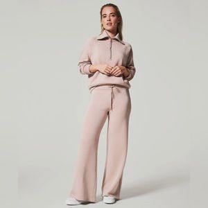 NWT Spanx Air Essentials Half Zip Wide Leg set (Top M, Pants DM) blush color